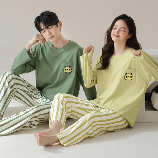 芬腾情侣睡衣春秋季纯棉长袖圆领套装男女士休闲大码可外穿家居服 商品图0