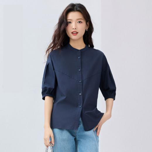 佐丹奴25年新款女装纯棉府绸小立领破骨泡泡中袖梭织衬衫13345311 商品图3