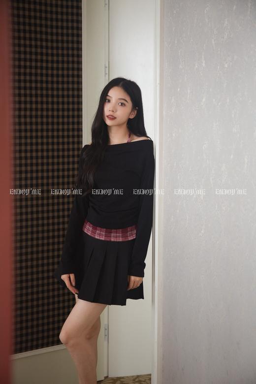 【门店同款】ENJOY秋季“浮光织影”拼格纹挂脖上衣 164443107 商品图2