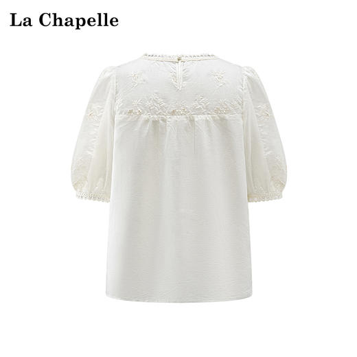 天猫同步【莱赛尔+重工刺绣】拉夏贝尔/La Chapelle花边圆领绣花短袖小衫上衣衬衫2025年新款 商品图2