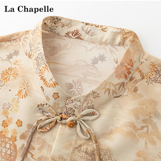 天猫同步【凉感、丝滑】拉夏贝尔/La Chapelle新中式立领印花盘扣长袖衬衫秋季新款★ 商品图3