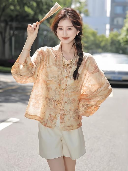 天猫同步【凉感、丝滑】拉夏贝尔/La Chapelle新中式立领印花盘扣长袖衬衫秋季新款★ 商品图6