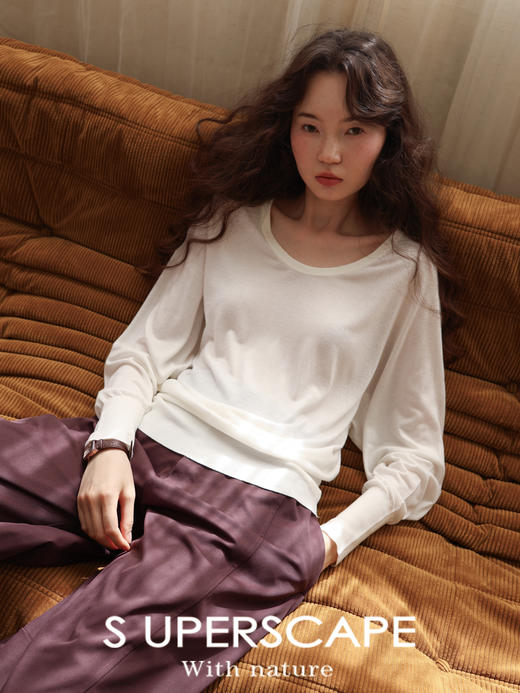 【8/6新品】素舶极细澳洲美丽诺呼吸松弛感U领高腰宽松针织套衫 商品图0