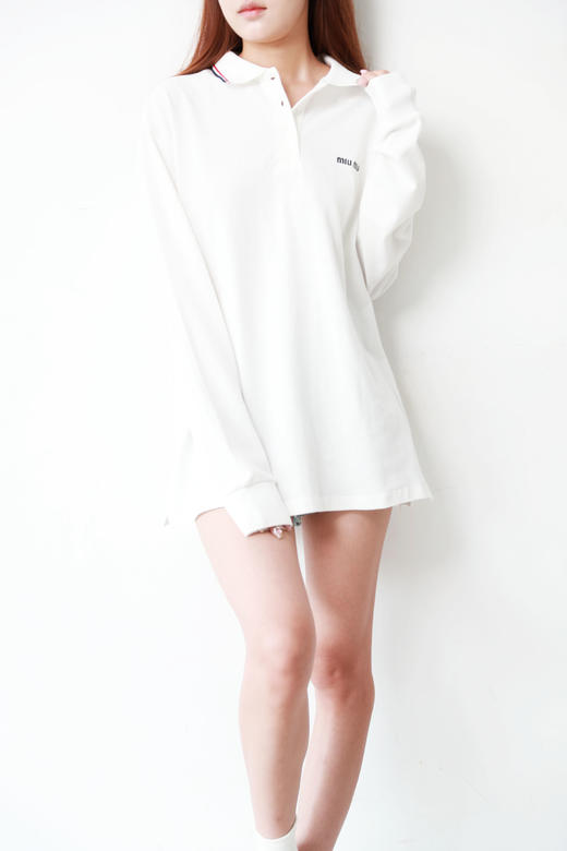 小香风刺绣polo衫，条纹复古长袖。胸口小标翻领长袖PoloC080158 商品图11