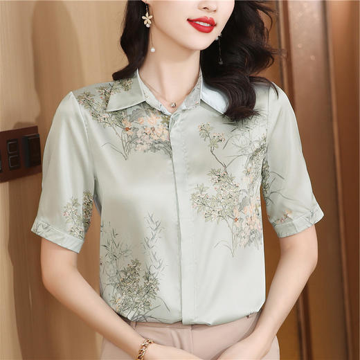 XY34780高品质舒适透气减龄中年女真丝上衣女桑蚕丝衬衫新款中国风小衫夏 商品图3