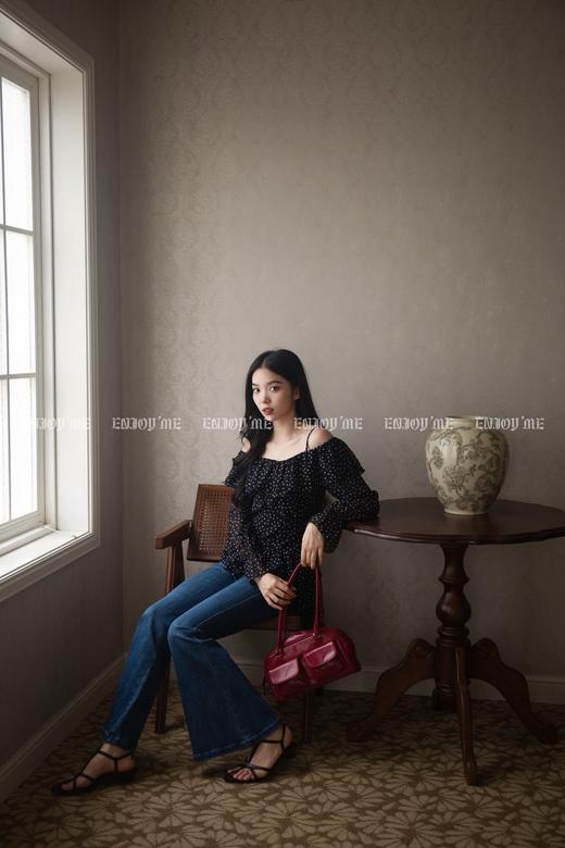 【门店同款】ENJOY秋季“谧色花颂”一字肩波点上衣 164344125 商品图4