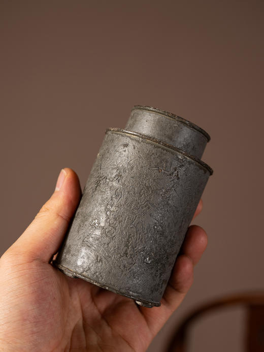 清	锡制竹石诗文茶仓 商品图4