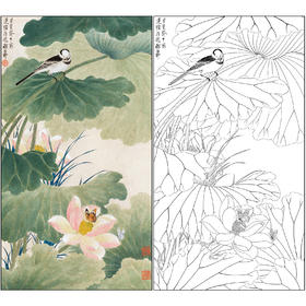 谢稚柳花鸟工笔画白描底稿《莲塘清晓》临摹勾线高清打印稿XZ14
