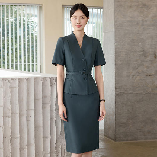 IWY/夏季短袖V领显瘦职业套裙女气质时尚正式场合接待西服正装25CS578 商品图0
