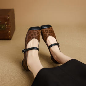 【预售5天】豹纹浅口单鞋女新款法式晚风气质平底玛丽珍豆豆鞋NJMK&K1712