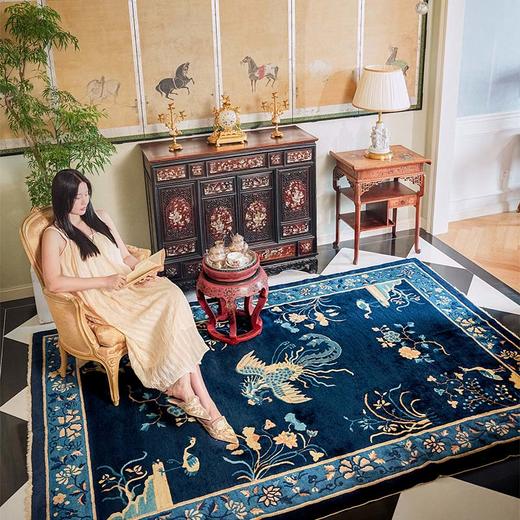 【已售】独角鹿西洋古董中国出品「凤飞花开」主题蓝地羊毛绒面大型地毯 商品图1