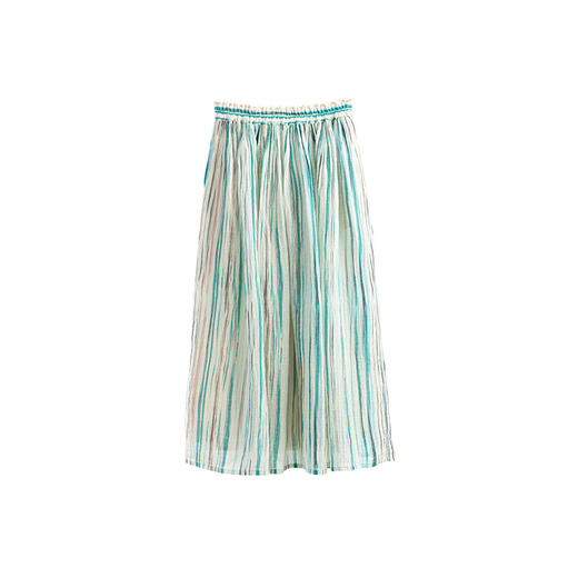 绽放女装486朵/【大山的褶皱】苎麻棉皱布竖条印花双层半身裙长裙 商品图4