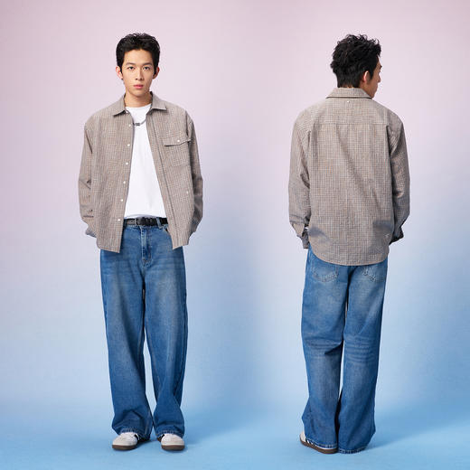 NPC潮牌立体剪裁泡泡纱格纹衬衫男翻领落肩垂感新款NP57SH03 商品图2