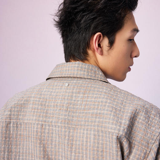 NPC潮牌立体剪裁泡泡纱格纹衬衫男翻领落肩垂感新款NP57SH03 商品图1