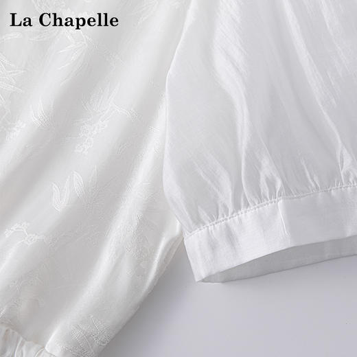 会员福利【莱赛尔+刺绣提花】拉夏贝尔/La Chapelle原299+花边立领提花新中式短袖中长款连衣裙夏季 商品图4