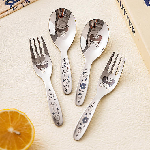 摩登主妇一家三口316不锈钢勺子叉子个人专用食品级儿童餐具汤匙 商品图0