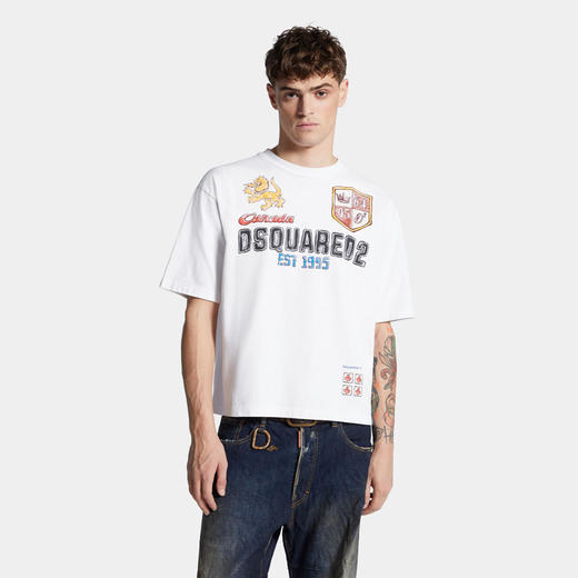 DSQUARED2 男士徽标印花棉质圆领短袖T恤 白色 S74GD1437 S24583 100 商品图2