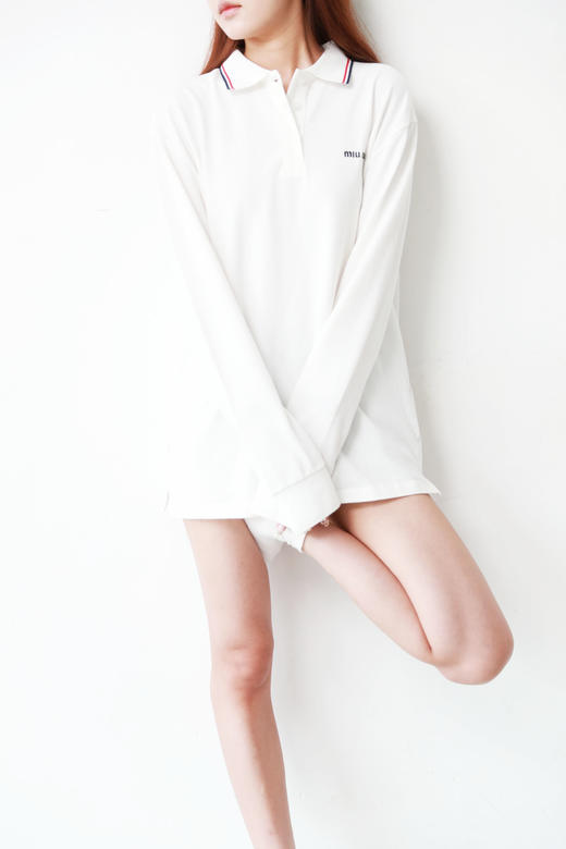 小香风刺绣polo衫，条纹复古长袖。胸口小标翻领长袖PoloC080158 商品图12