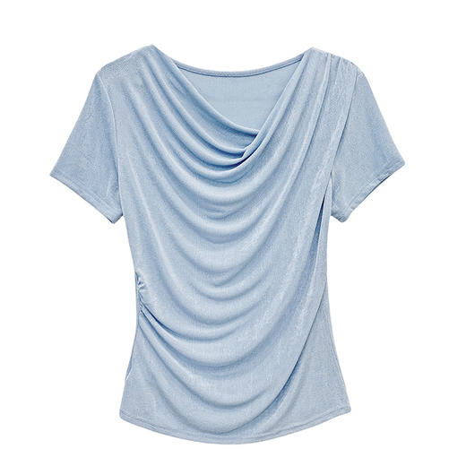 KQL311H9070V领收腰显瘦网纱短袖女2025年夏季新款纯色百搭小衫褶皱修身T恤潮 商品图4