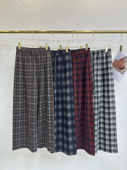 伯妮斯茵 | 复古休闲 格纹阔腿裤 抽绳腰垂感直筒长款 磨毛针织 通勤日常穿搭SZ3L15 商品图0