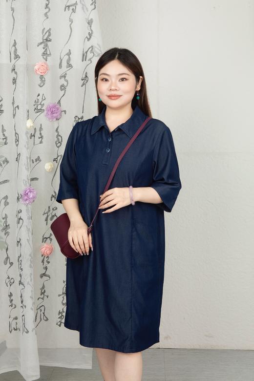现货💙正码正拍【经典翻领  A版牛仔裙】小个子可裁剪款，适合通勤、休闲多场合的夏秋过渡连衣裙~深蓝牛仔衬衫连衣裙 | 通勤休闲两穿 | 遮肉七分袖 | 夏秋百搭 商品图10