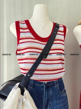 【门店同款】ENJOY夏季“可露丽”条纹撞色针织上衣 163095972