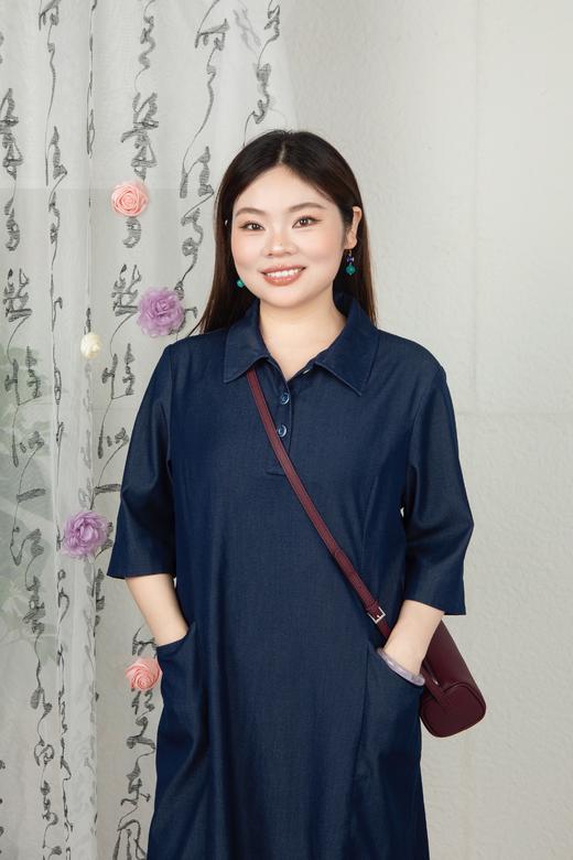 现货💙正码正拍【经典翻领  A版牛仔裙】小个子可裁剪款，适合通勤、休闲多场合的夏秋过渡连衣裙~深蓝牛仔衬衫连衣裙 | 通勤休闲两穿 | 遮肉七分袖 | 夏秋百搭 商品图13