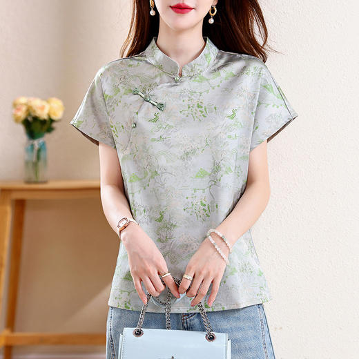 KQLE324N6683复古新中式2025夏季新款百搭斜襟盘扣国风气质立领时尚小衫女 商品图3