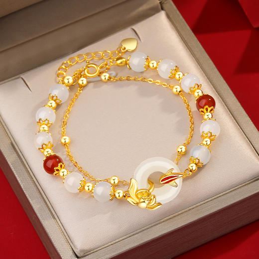 Winys925银和田玉金鲤戏莲手链配证书送女友闺蜜节日生日礼物 商品图0