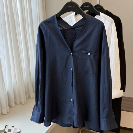 卷卷紫V领棉麻衬衫｜面料舒适，亲肤透气 商品图8