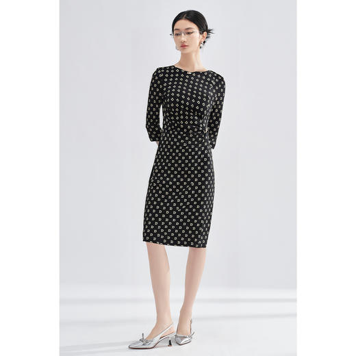 米思阳秋季新款时尚字母印花七分袖连衣裙修身高腰裙子0516 商品图4