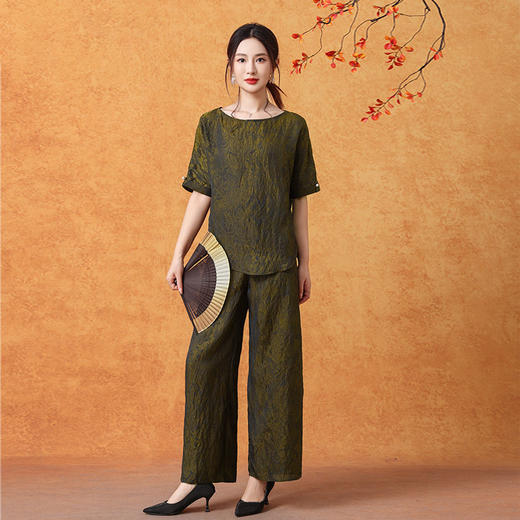 byc3156妈妈夏装香云纱上衣套装中老年时尚女装国风新中式短袖真丝两件套 商品图3