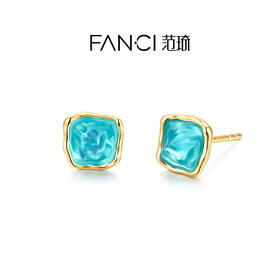 Fanci范琦 海洋之梦蓝色琉璃小众时尚复古风耳饰925银耳钉