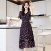 蕾丝拼接碎花连衣裙，气质V领时尚优雅减龄高腰A字裙子HR-SSQJRA650 商品缩略图2