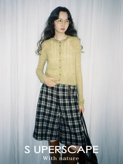 【8/6新品】素舶羊毛薄呢格纹直筒中裤 搭配神器/送木珠挂饰 商品图4