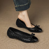 YLYA1302小香风编织拼接蝴蝶结圆头浅口单鞋百搭低粗跟拼色玛丽珍小皮鞋女 商品缩略图3