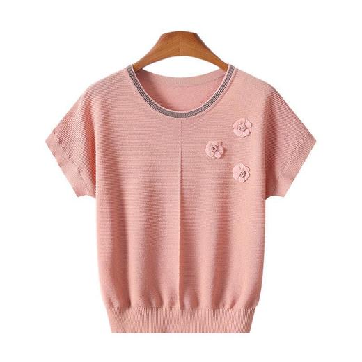 W561-17722-68-1082025新款洋气妈妈夏装短袖针织小衫薄款中年女夏季圆领冰丝t恤衫 商品图4