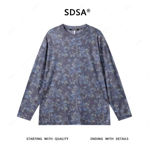 T4481SDSA秋季新款男士痞帅简约休闲植物花卉圆领长袖T恤宽松百搭时尚 商品图1