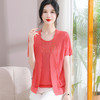 W561-92408-95-168中年妈妈夏装短袖T恤假两件套中老年女针织宽松小衫圆领冰丝上衣 商品缩略图1