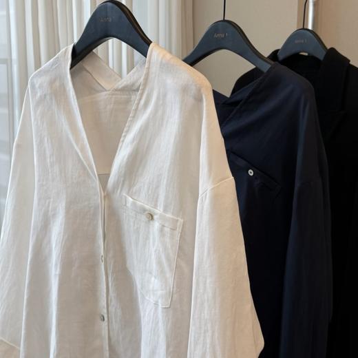 仰姐同款 简约休闲V领棉麻衬衫 面料舒适亲肤透气 法式气质风慵懒松弛随性百搭 卷卷紫 商品图10