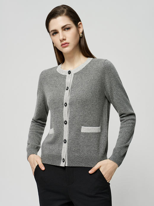 【条纹撞色针织开衫】羊绒世家25年秋冬新品女士100%山羊绒外套 商品图1