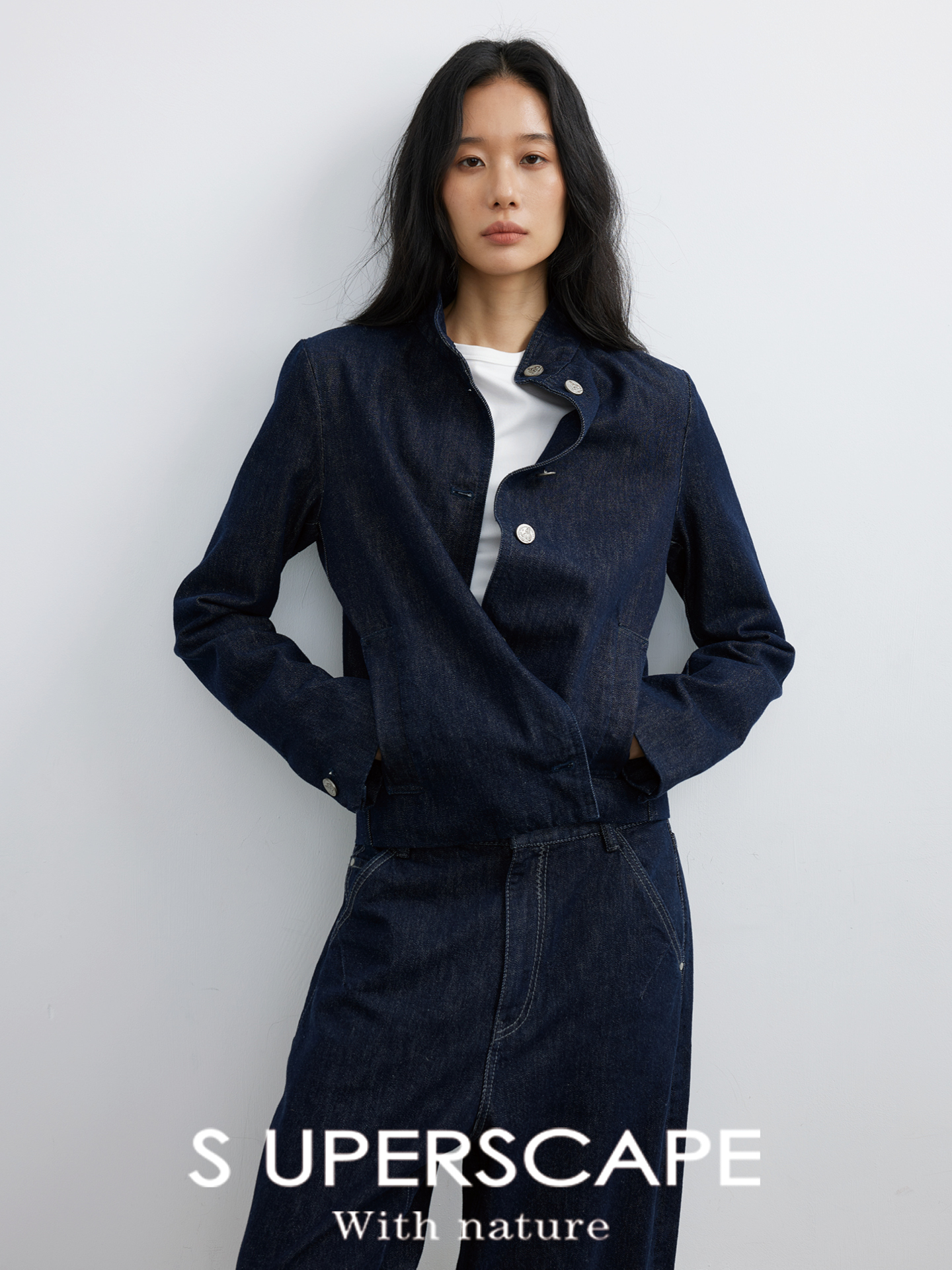 【8/6新品】素舶正肩立领金属古币纽扣不掉色原牛水洗牛仔外套