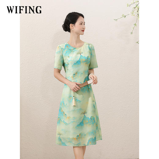 未风水墨山雪纺改良旗袍连衣裙女2025新款夏季显瘦新中式国风裙子 商品图3