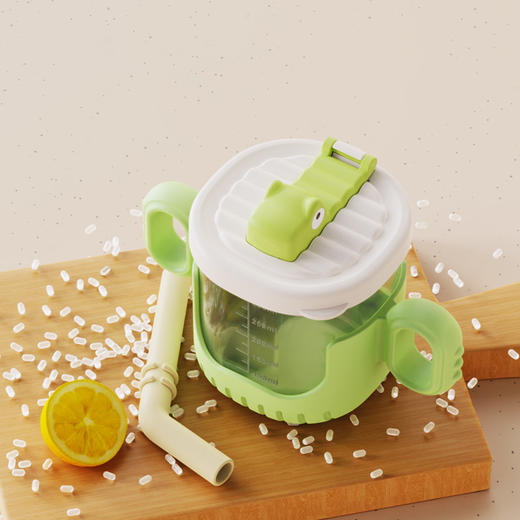 卡通鳄鱼儿童学饮杯 带手柄刻度幼儿园宝宝吸管杯 ，拆卸无死角，干净又安心！妈妈们都在抢💥 商品图1