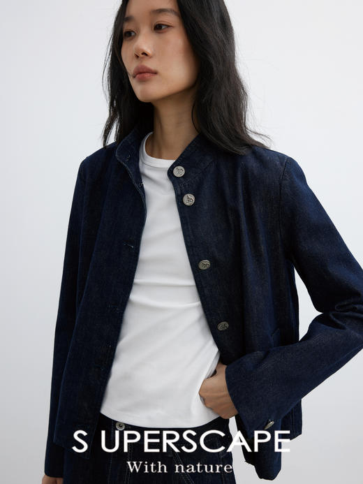 【8/6新品】素舶正肩立领金属古币纽扣不掉色原牛水洗牛仔外套 商品图2