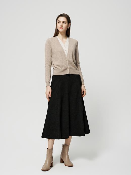 【V领两粒扣羊绒开衫】羊绒世家秋冬新品女士100%山羊绒针织开衫短款外套 商品图2