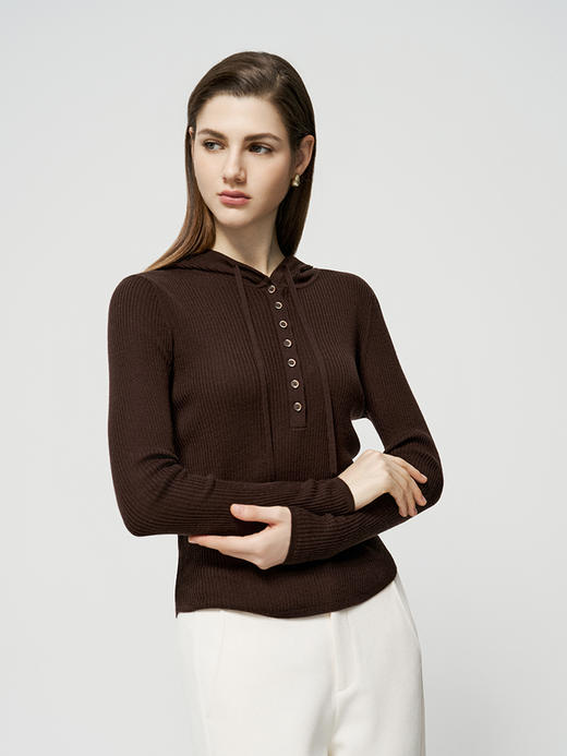 【纯羊毛针织运动套衫】25年秋冬新品女士100%羊毛针织套衫时尚修身连帽运动外套 商品图0