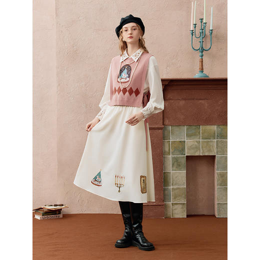 两三事 白日童谣 2025秋季新款甜美童趣印花a字半身裙长裙 商品图2