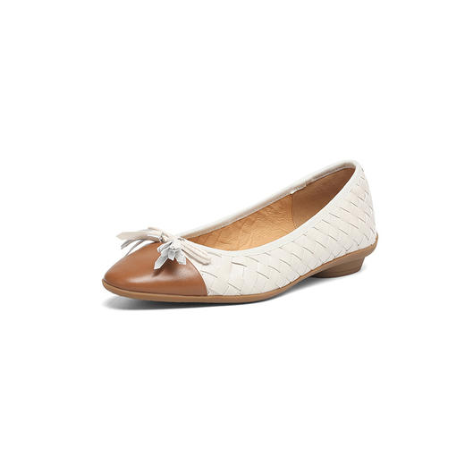 YLYA1302小香风编织拼接蝴蝶结圆头浅口单鞋百搭低粗跟拼色玛丽珍小皮鞋女 商品图4