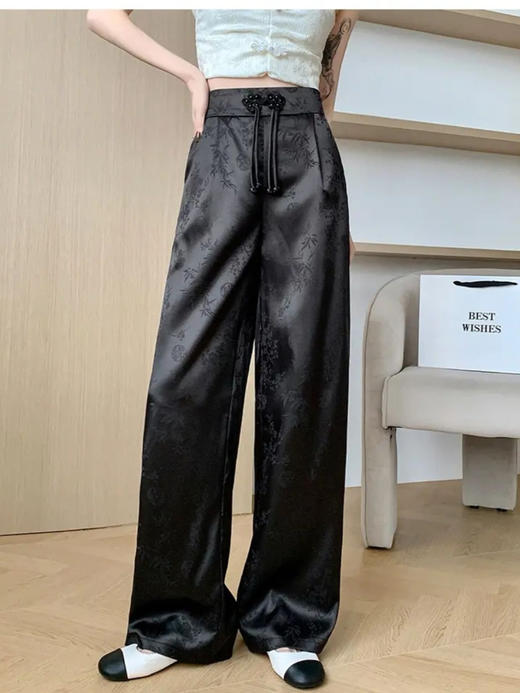 新中式国风盘扣阔腿裤女夏季2025新款高级感高腰显瘦垂感直筒裤子 商品图1